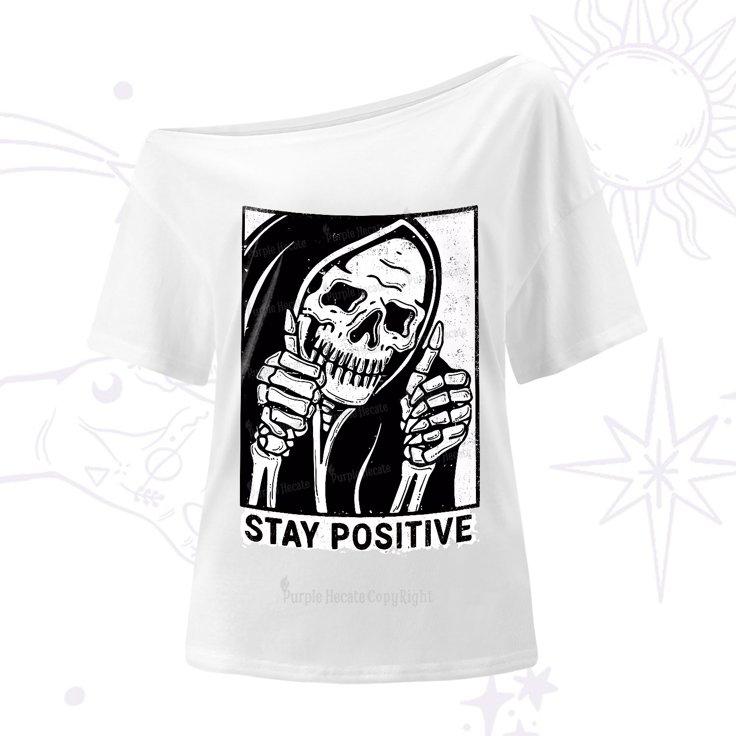 Purplehecate Stay Positive One-Shoulder T-Shirt