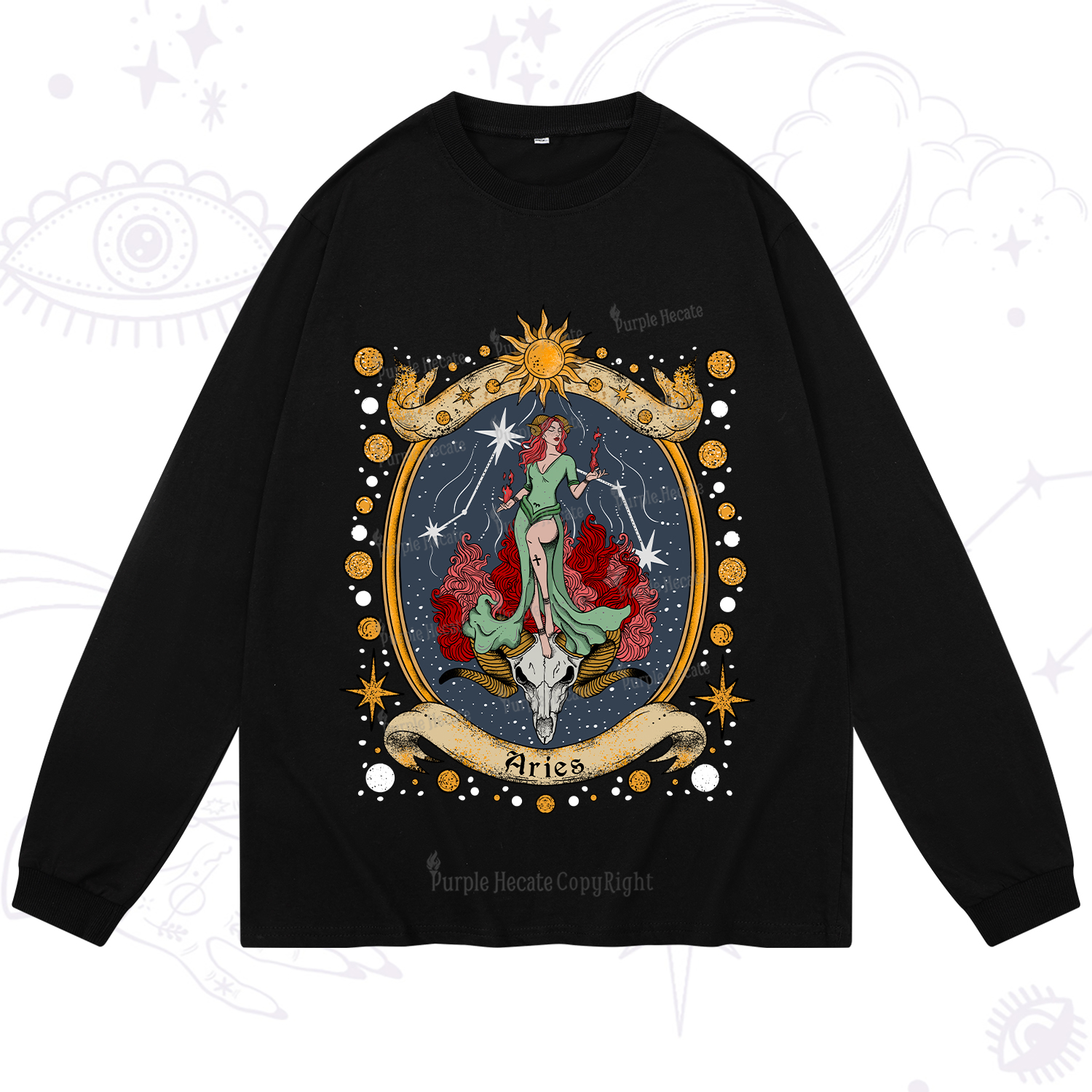Purplehecate Celestial Aries Zodiac Long Sleeve T-Shirt