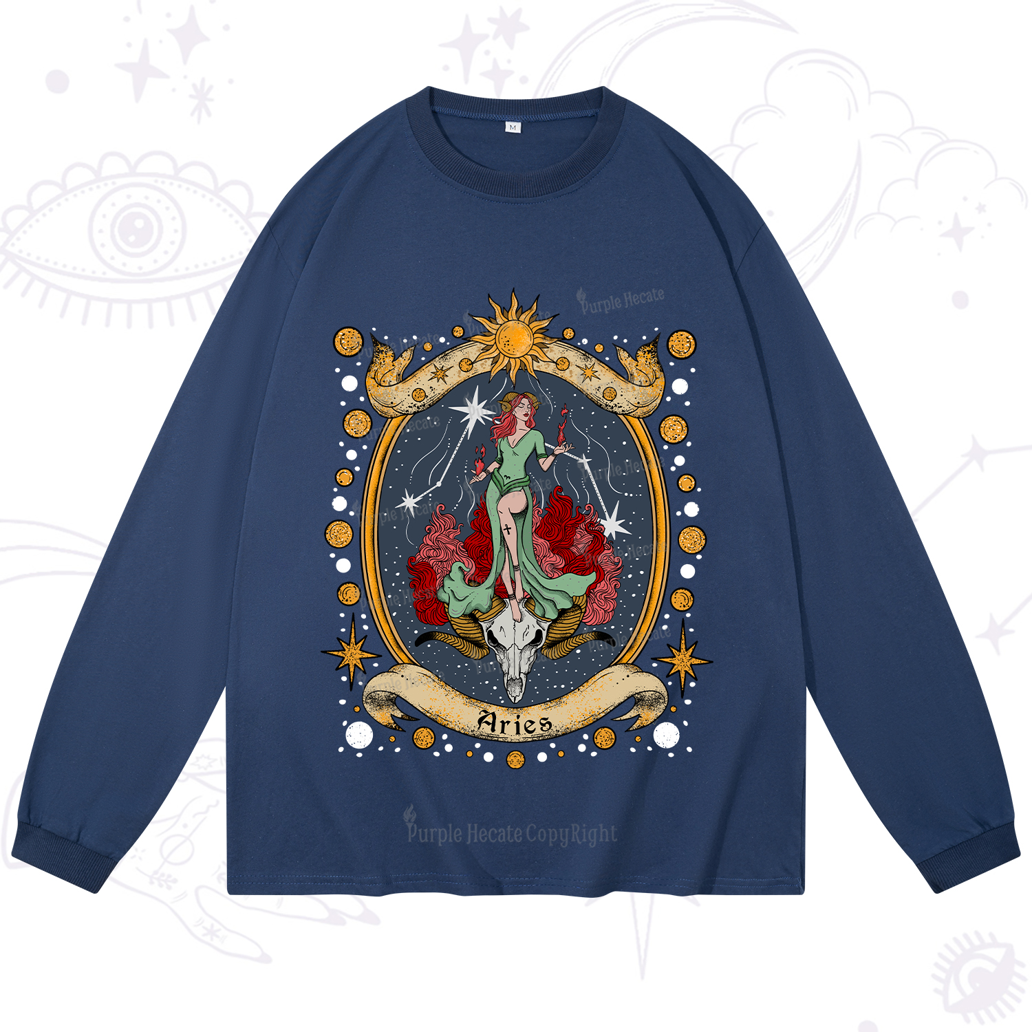 Purplehecate Celestial Aries Zodiac Long Sleeve T-Shirt