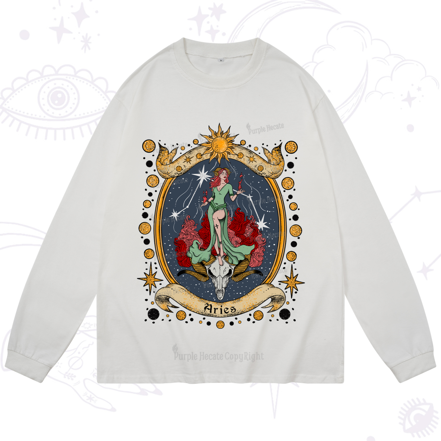 Purplehecate Celestial Aries Zodiac Long Sleeve T-Shirt