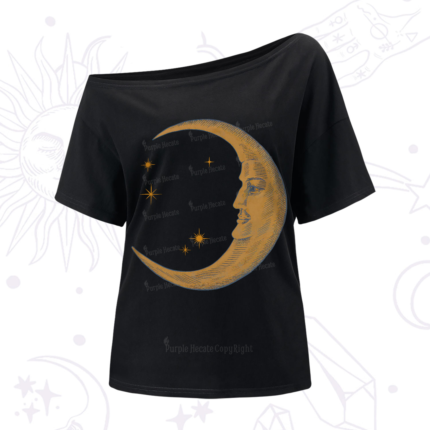 Purplehecate Celestial Moon One-Shoulder T-Shirt