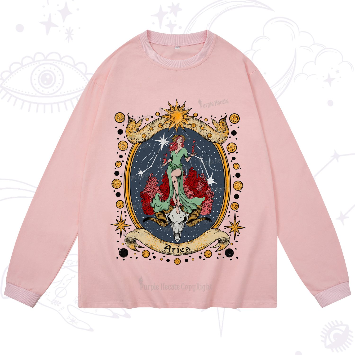 Purplehecate Celestial Aries Zodiac Long Sleeve T-Shirt