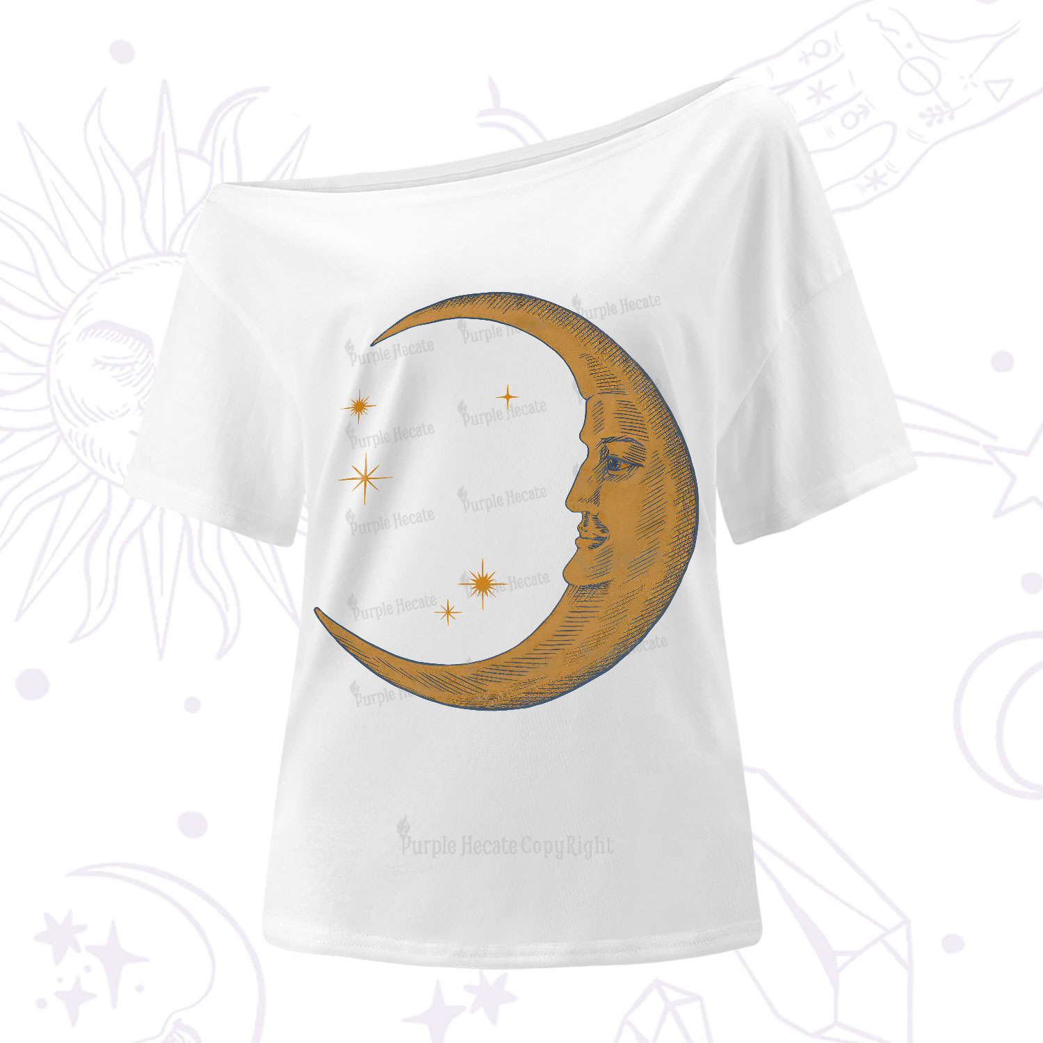 Purplehecate Celestial Moon One-Shoulder T-Shirt