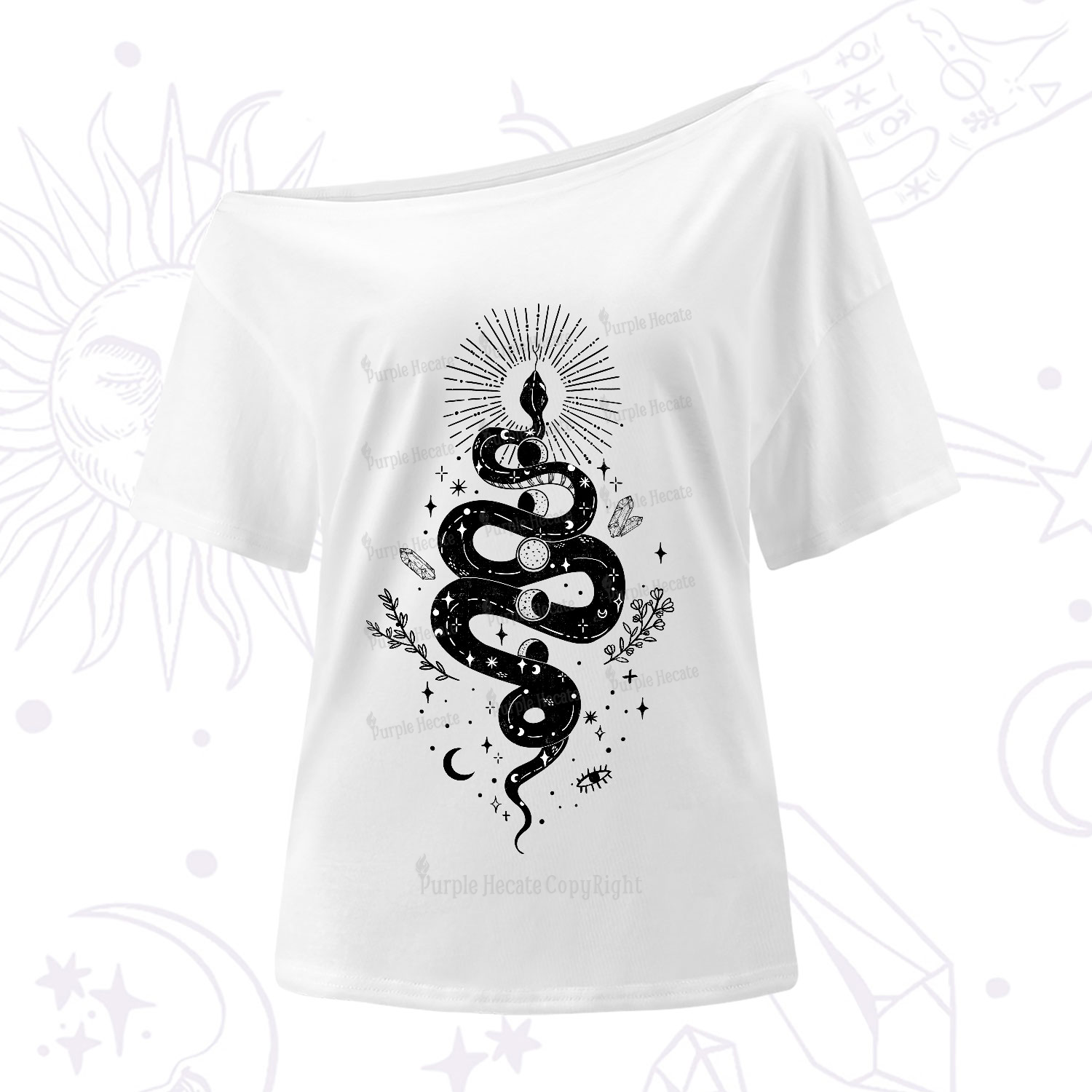 Purplehecate Mystical Moon Phases Snake One-Shoulder T-Shirt