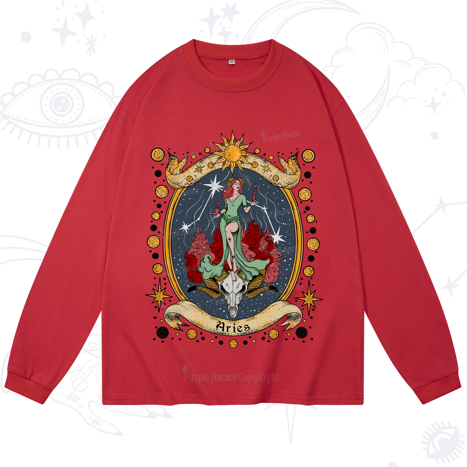 Purplehecate Celestial Aries Zodiac Long Sleeve T-Shirt