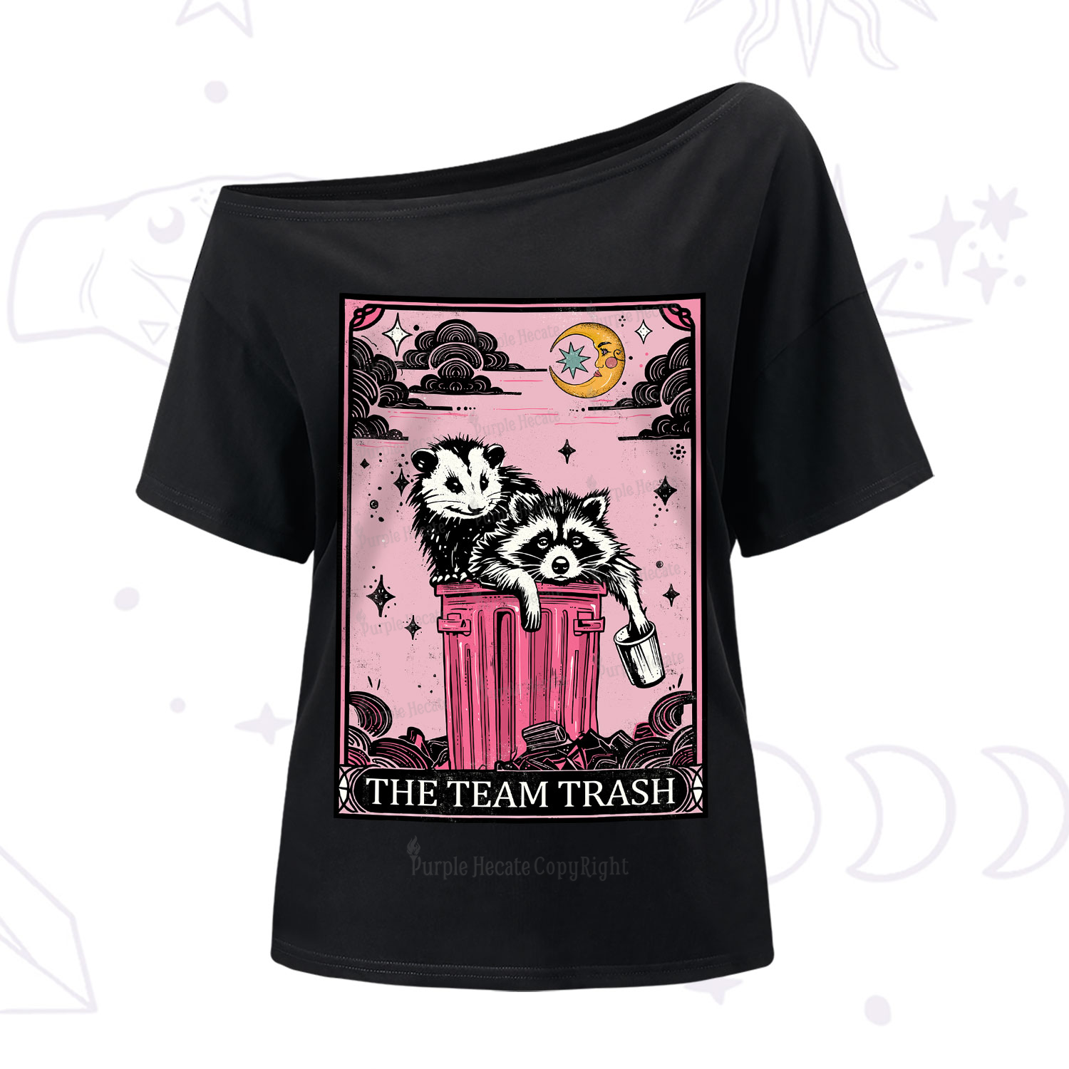 Purplehecate The Team Trash Raccoon & Possum Tarot One-Shoulder T-Shirt