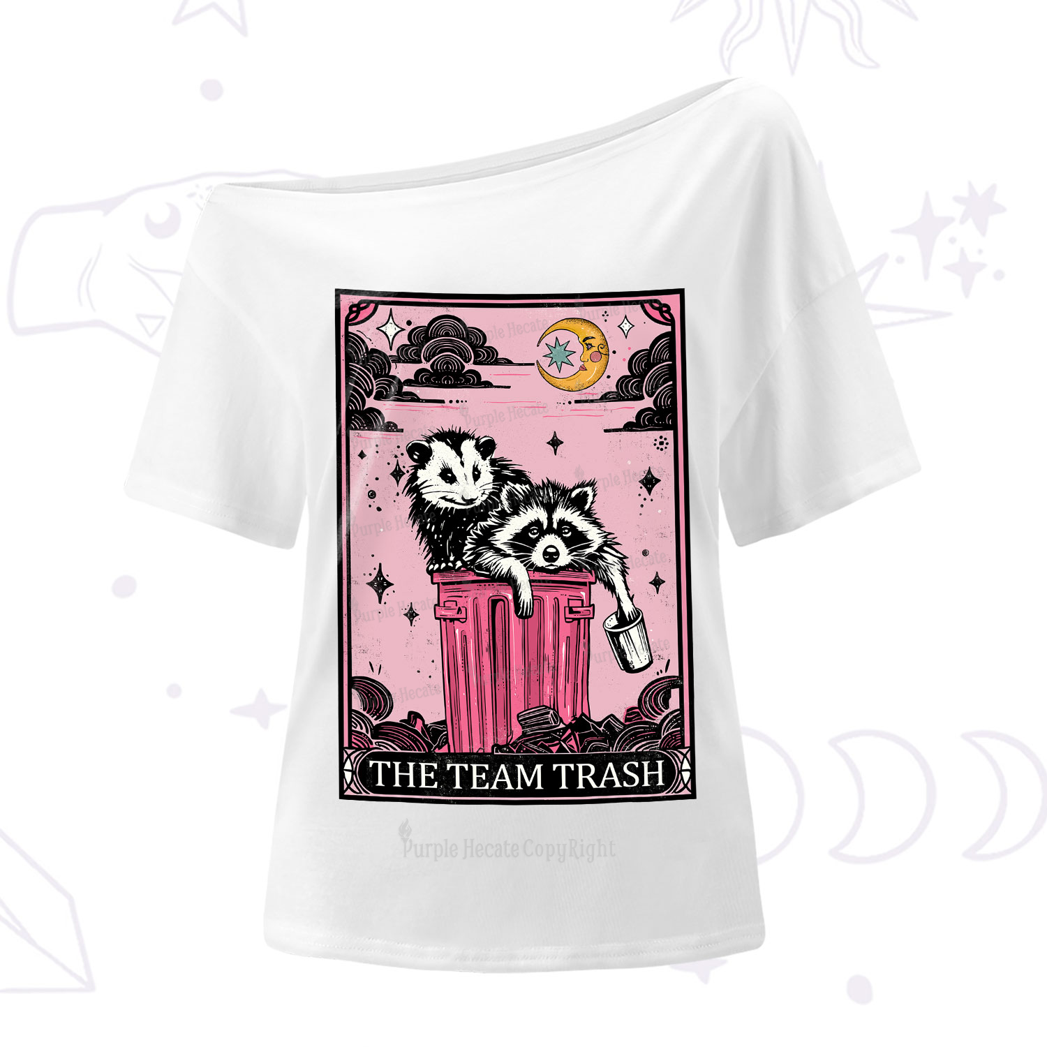 Purplehecate The Team Trash Raccoon & Possum Tarot One-Shoulder T-Shirt