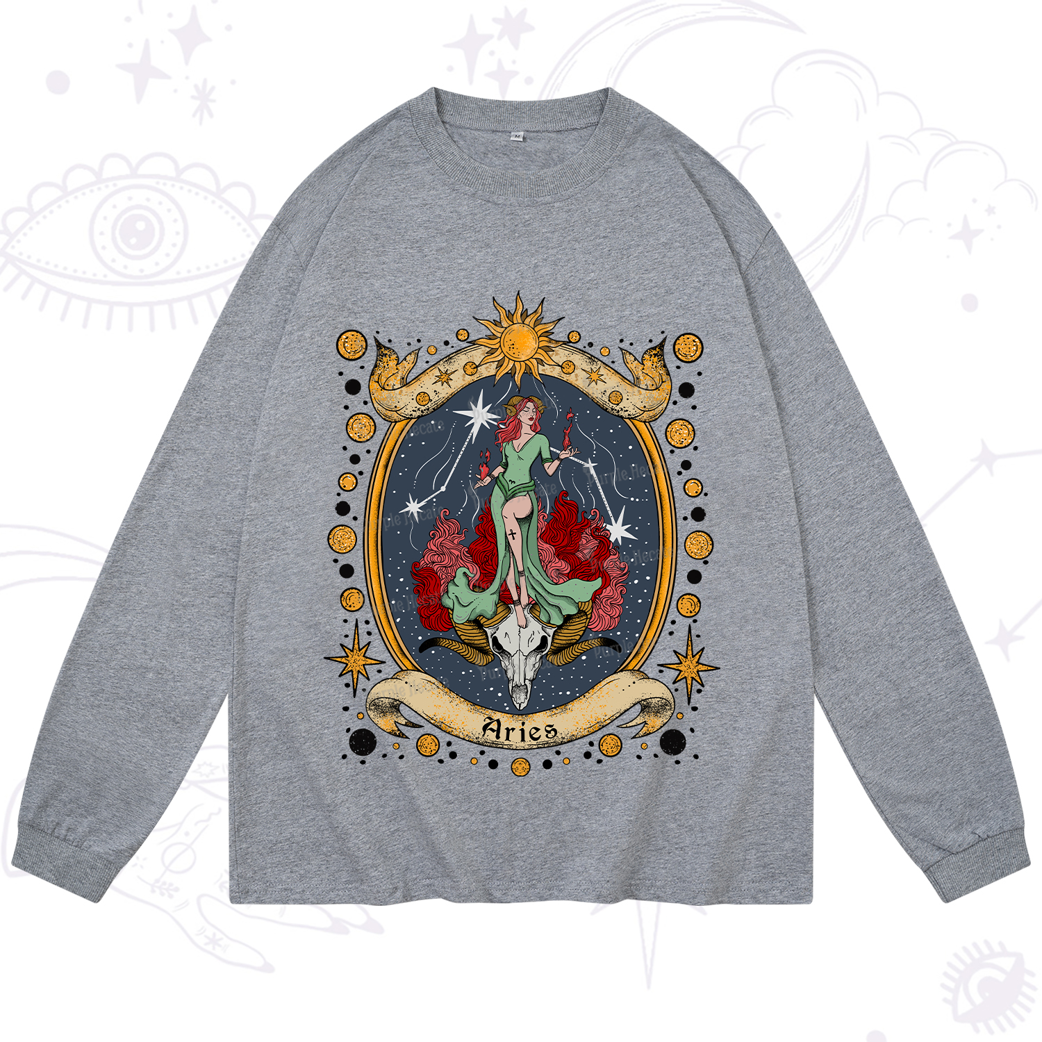 Purplehecate Celestial Aries Zodiac Long Sleeve T-Shirt
