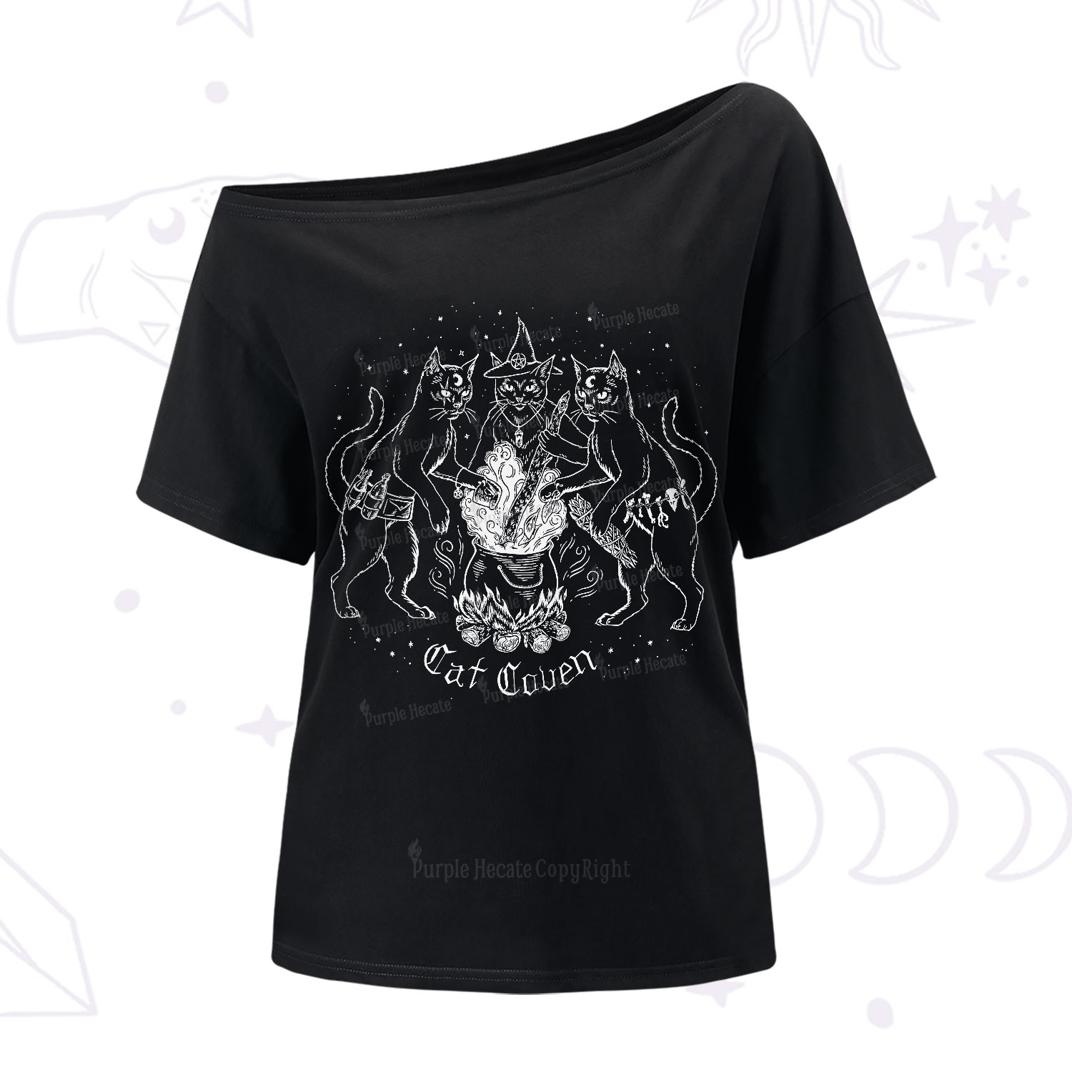Purplehecate Cat Coven One-Shoulder T-Shirt