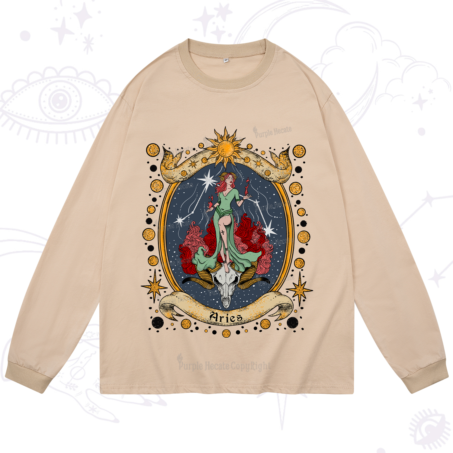 Purplehecate Celestial Aries Zodiac Long Sleeve T-Shirt