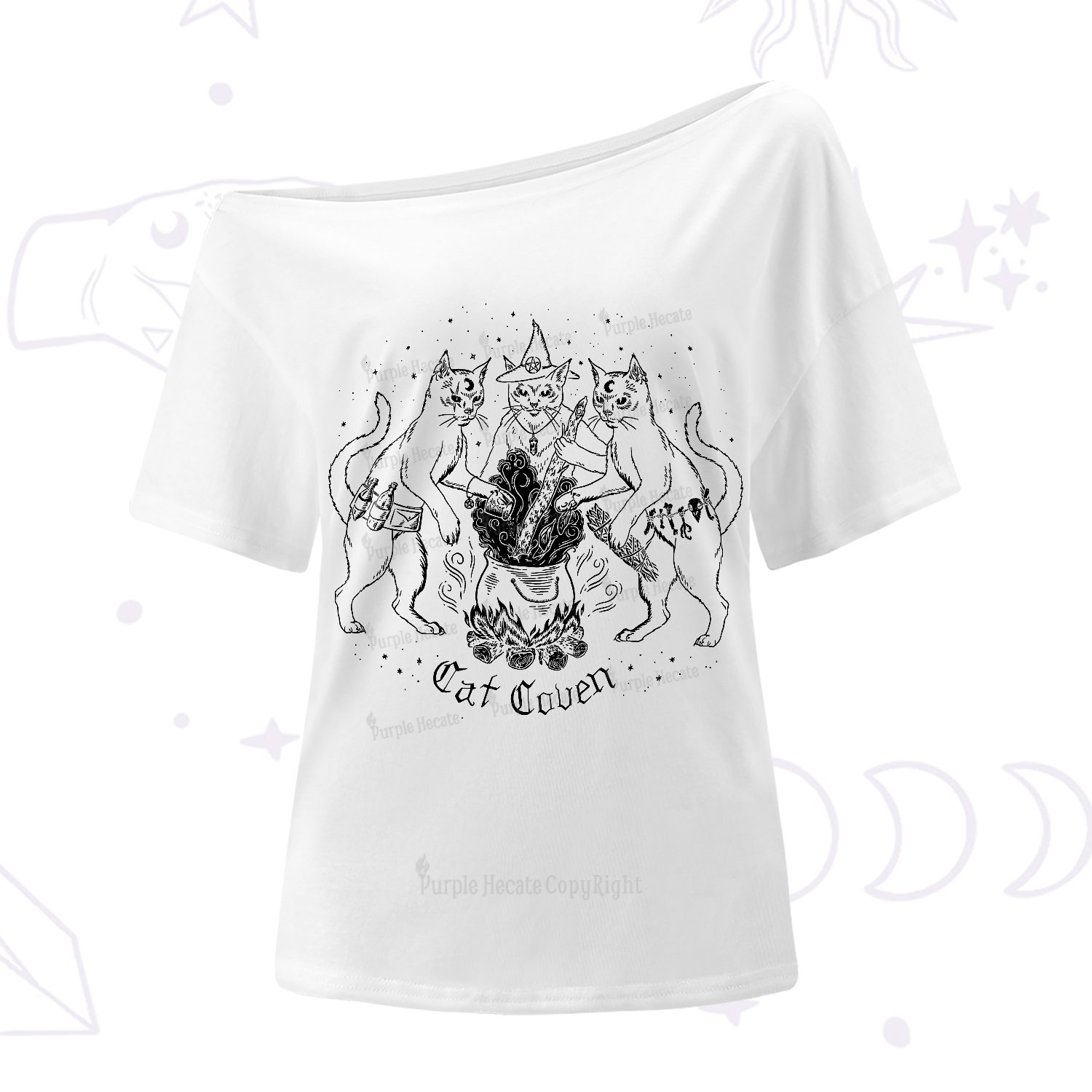 Purplehecate Cat Coven One-Shoulder T-Shirt