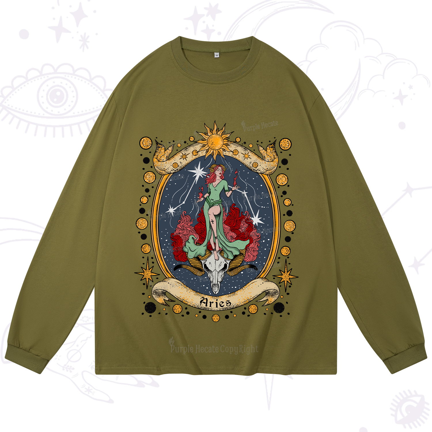Purplehecate Celestial Aries Zodiac Long Sleeve T-Shirt