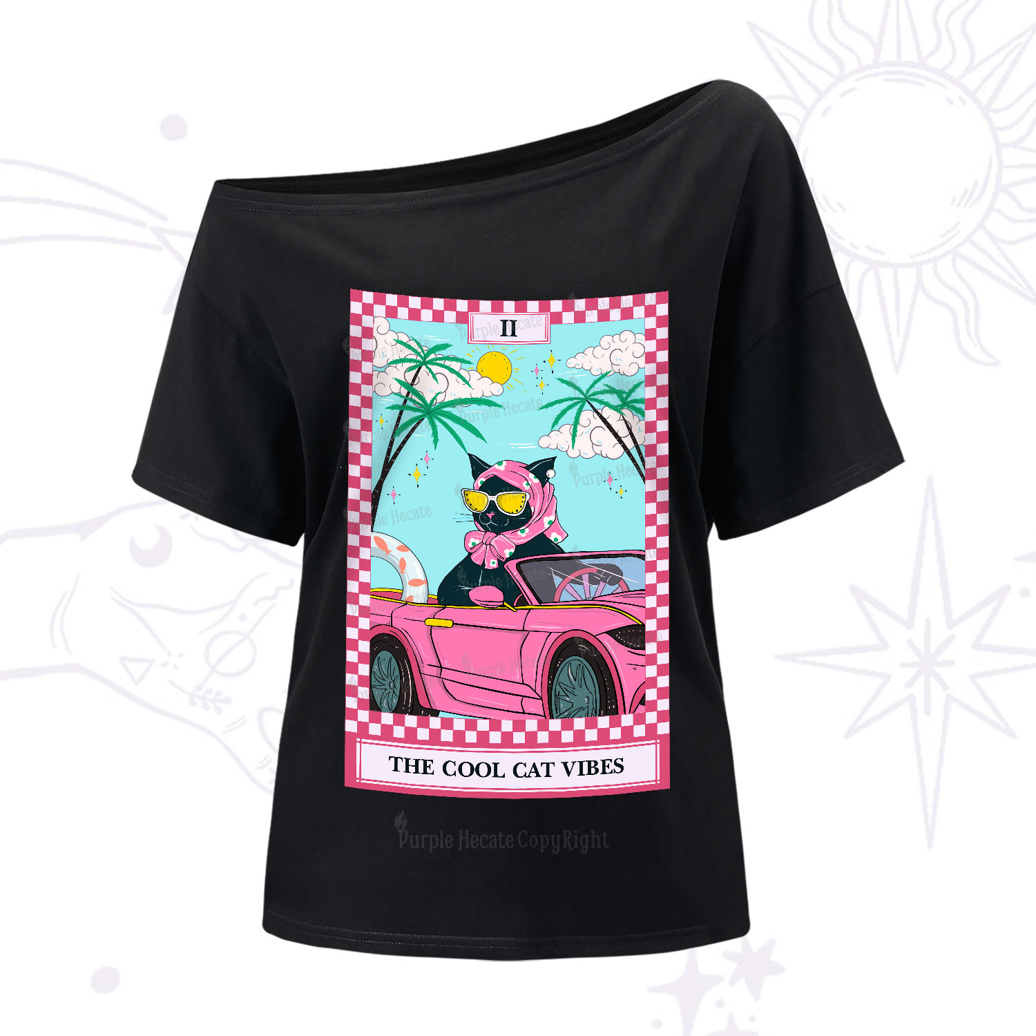 Purplehecate The Cool Cat Vibes Tarot One-Shoulder T-Shirt