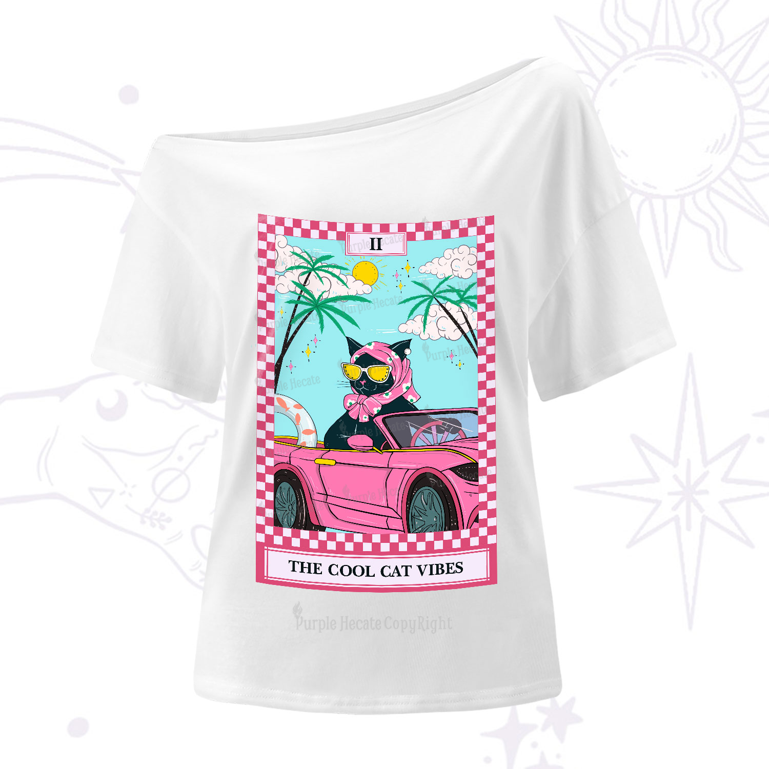 Purplehecate The Cool Cat Vibes Tarot One-Shoulder T-Shirt