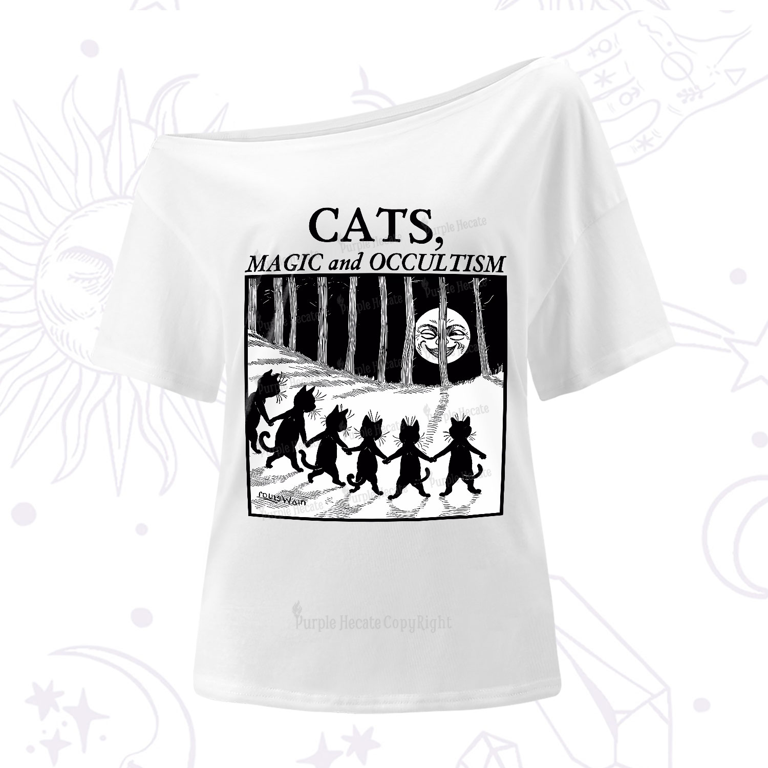 Purplehecate Cats Magic And Occultism One-Shoulder T-Shirt