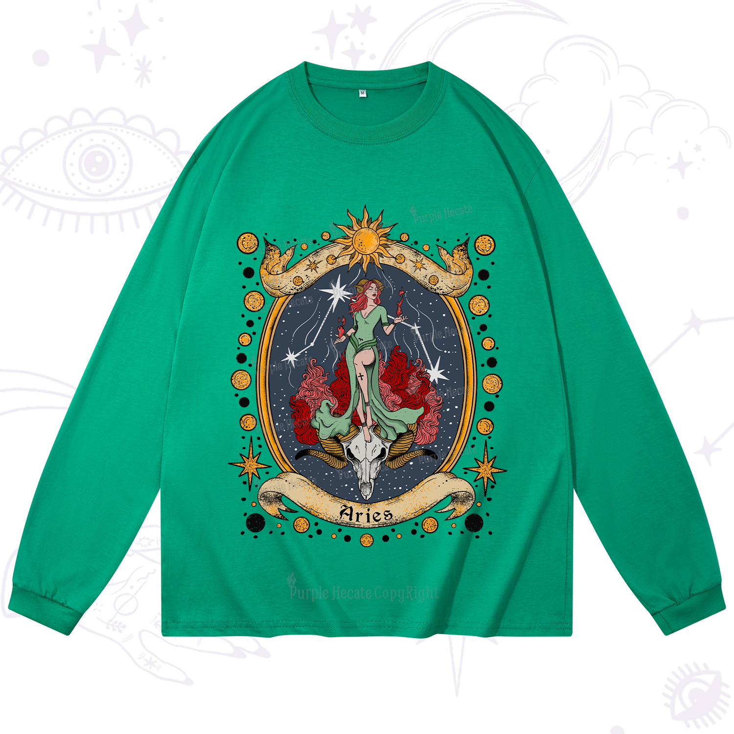 Purplehecate Celestial Aries Zodiac Long Sleeve T-Shirt