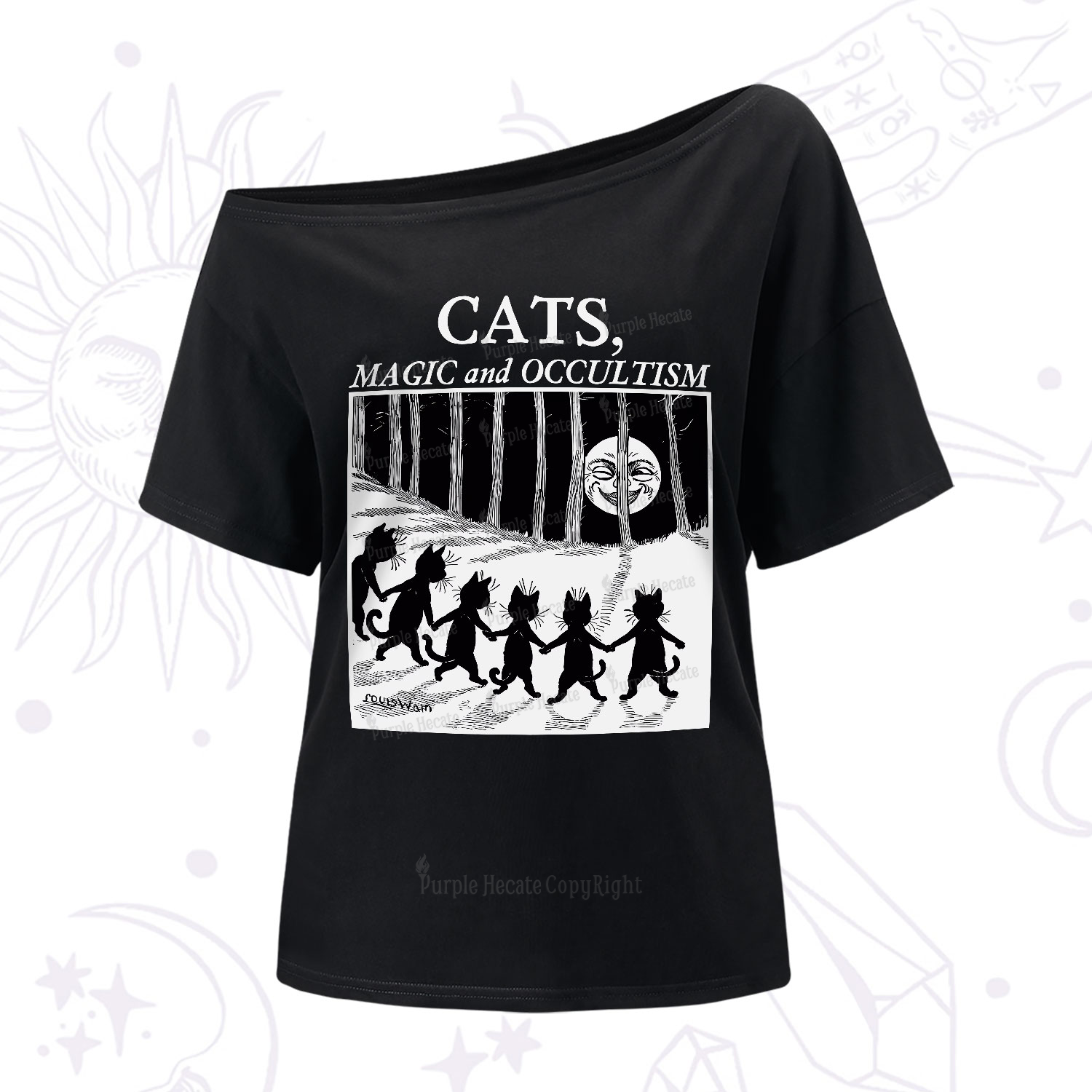 Purplehecate Cats Magic And Occultism One-Shoulder T-Shirt