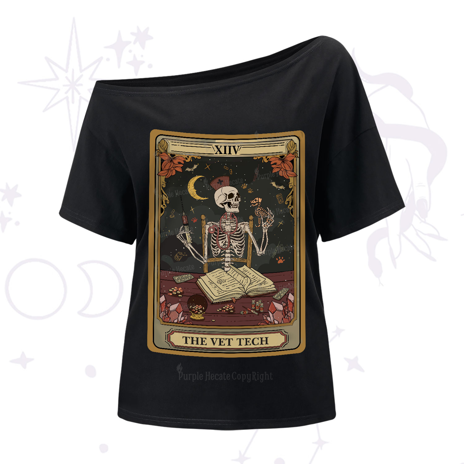 Purplehecate The Vet Tech Skeleton Tarot One-Shoulder T-Shirt