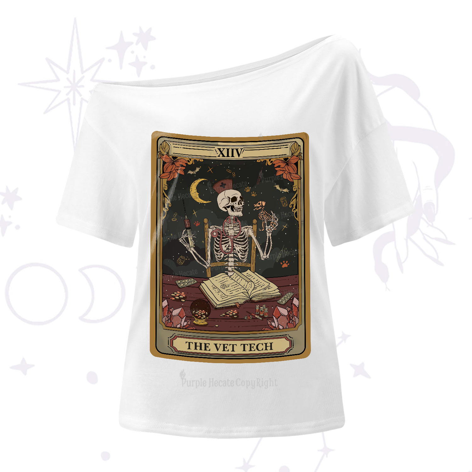 Purplehecate The Vet Tech Skeleton Tarot One-Shoulder T-Shirt