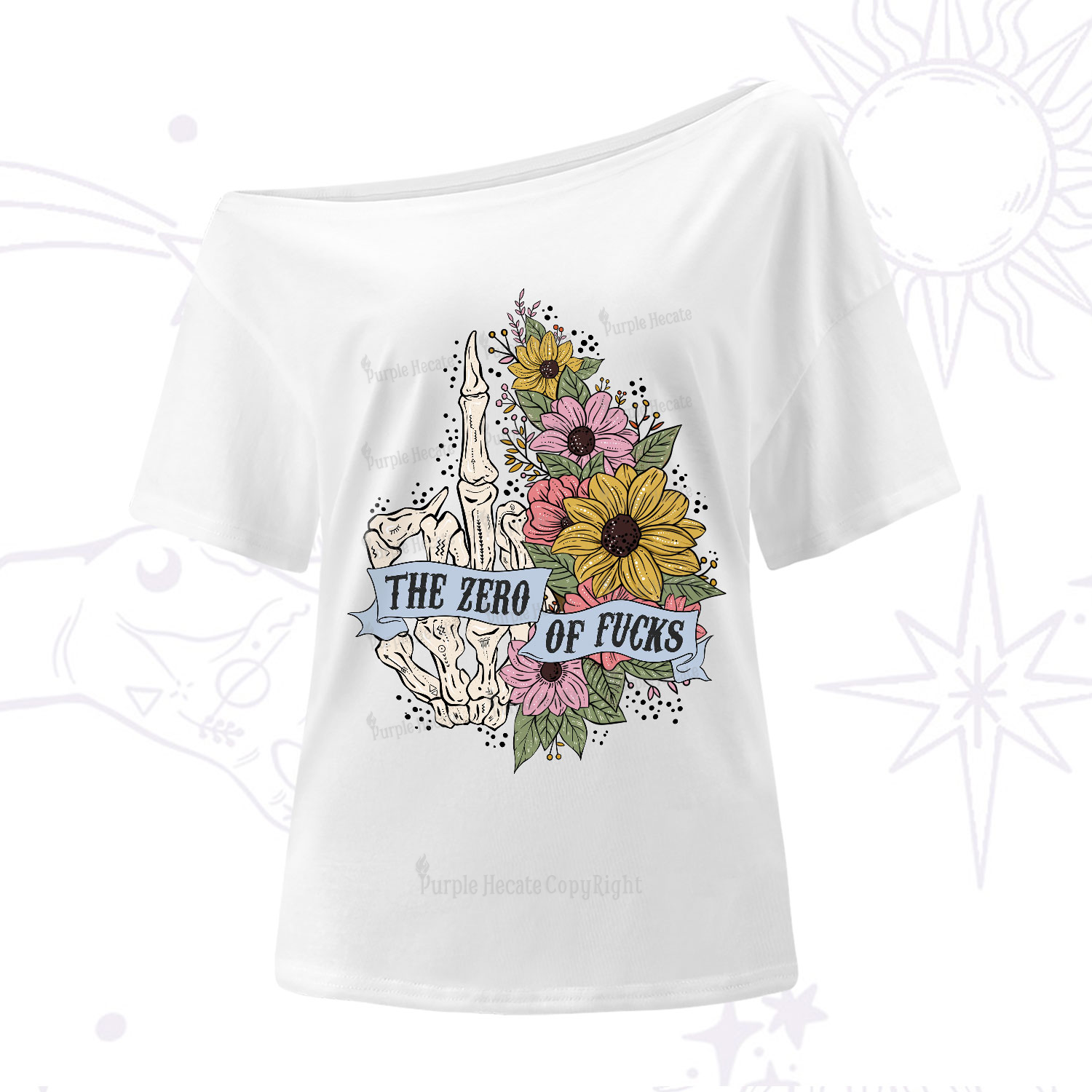 Purplehecate The Zero Of Fucks One-Shoulder T-Shirt