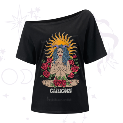 Purplehecate Sun Guardian Of Capricorn Zodiac One-Shoulder T-Shirt