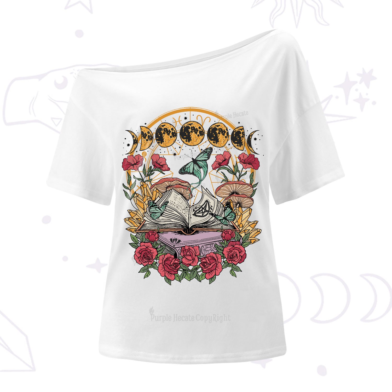 Purplehecate Witchy Book One-Shoulder T-Shirt