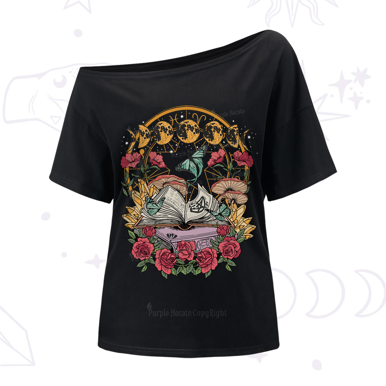 Purplehecate Witchy Book One-Shoulder T-Shirt