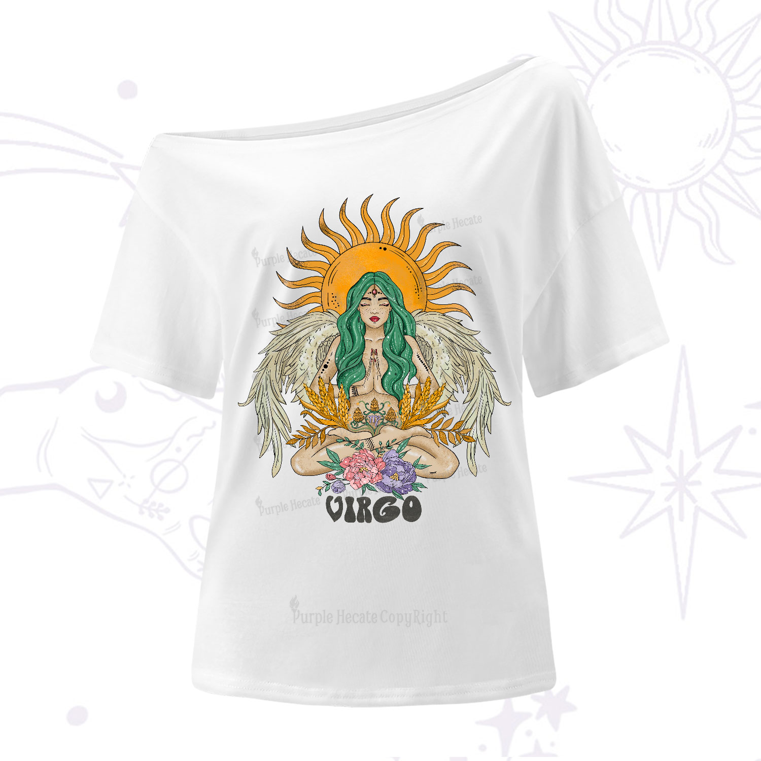 Purplehecate Sun Guardian Of Virgo Zodiac One-Shoulder T-Shirt
