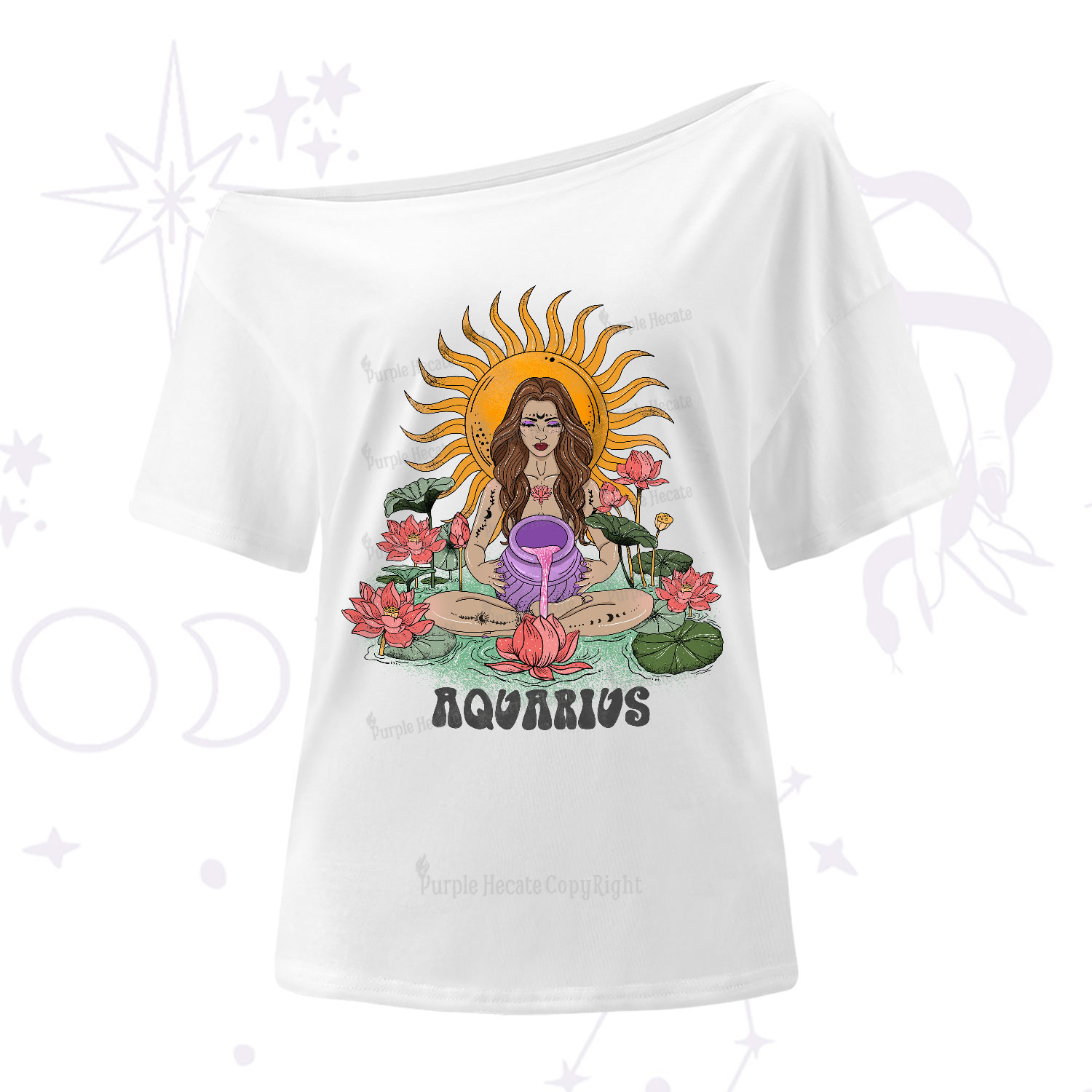 Purplehecate Sun Guardian Of Aquarius Zodiac One-Shoulder T-Shirt