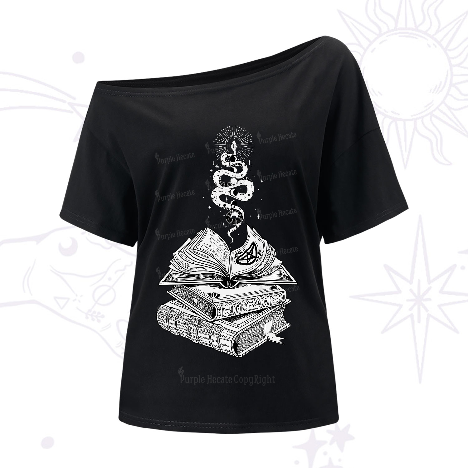 Purplehecate Spellbook And Guardian Serpent One-Shoulder T-Shirt