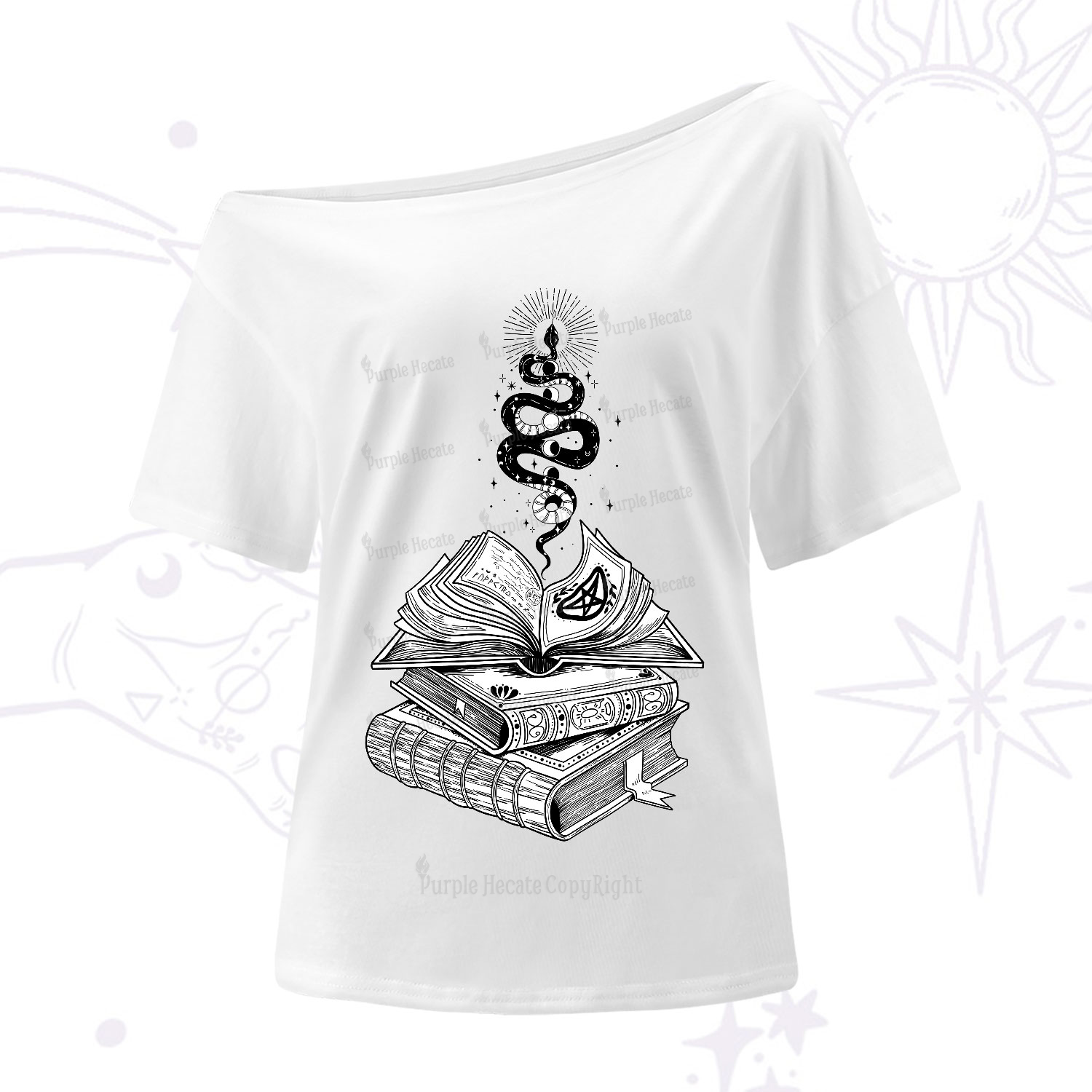 Purplehecate Spellbook And Guardian Serpent One-Shoulder T-Shirt
