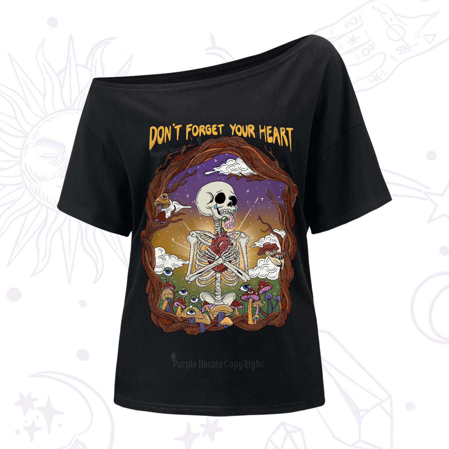 Purplehecate Don't Forget Your Heart One-Shoulder T-Shirt