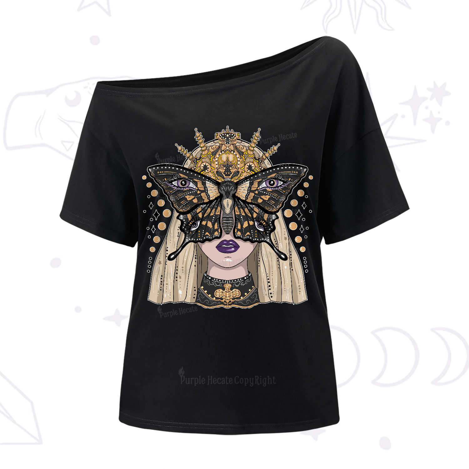Purplehecate Butterfly Witchy One-Shoulder T-Shirt