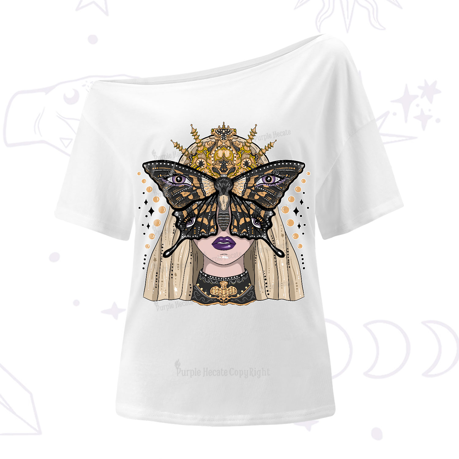 Purplehecate Butterfly Witchy One-Shoulder T-Shirt