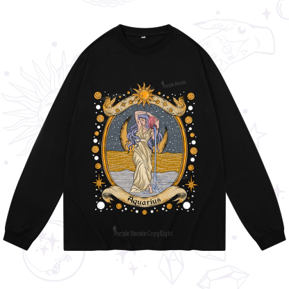 Purplehecate Celestial Aquarius Zodiac Long Sleeve T-Shirt