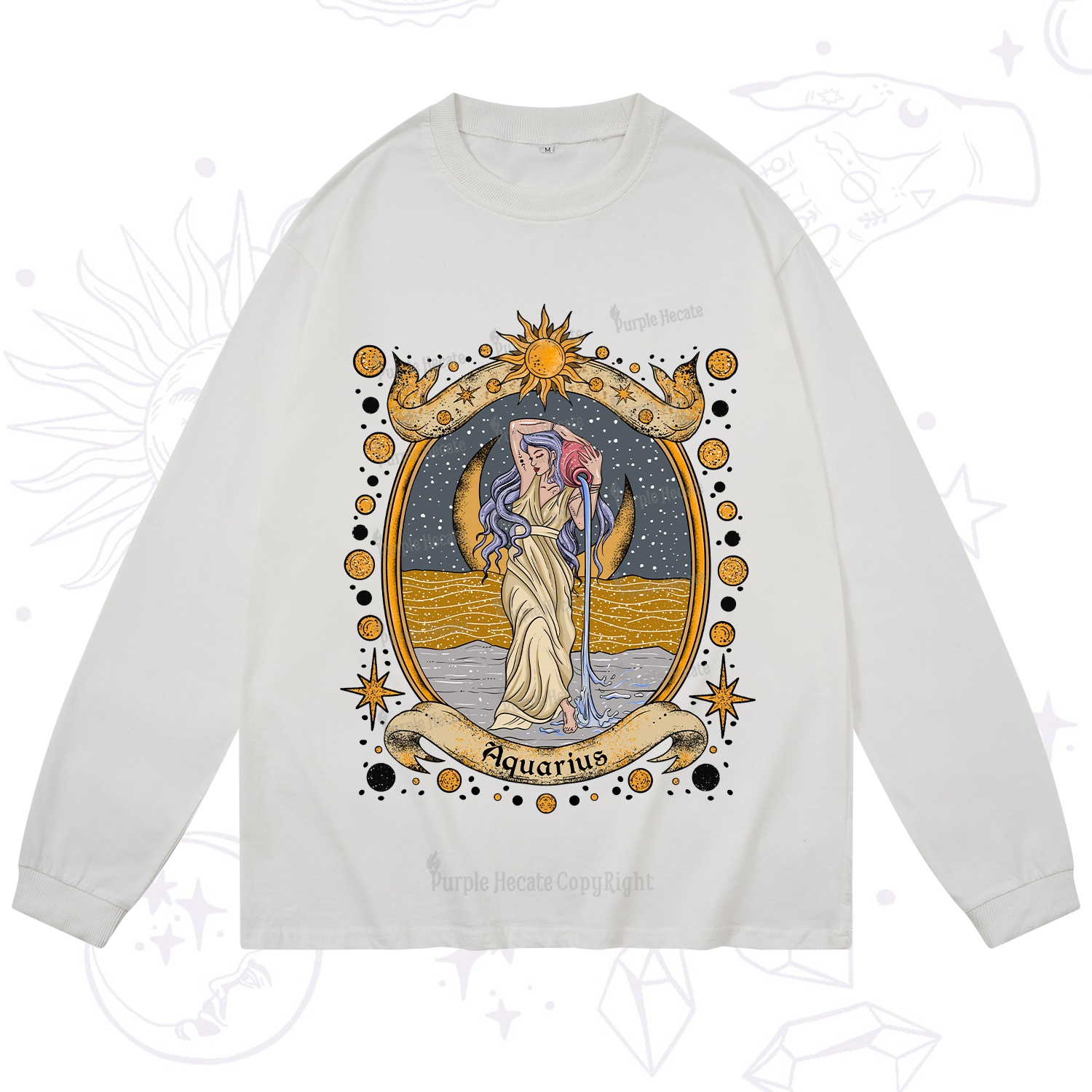 Purplehecate Celestial Aquarius Zodiac Long Sleeve T-Shirt
