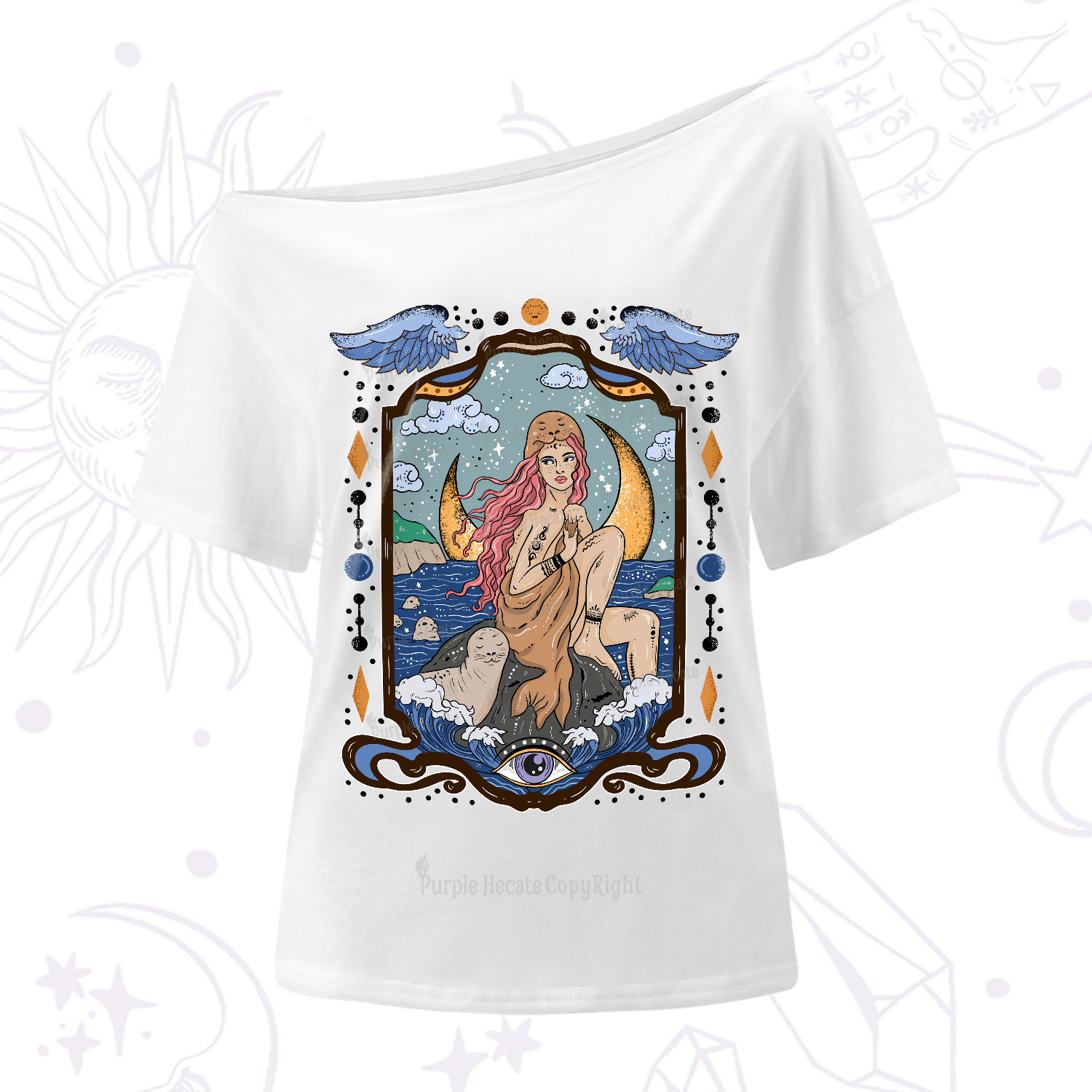 Purplehecate Selkie Woman One-Shoulder T-Shirt