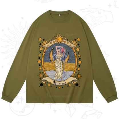 Purplehecate Celestial Aquarius Zodiac Long Sleeve T-Shirt