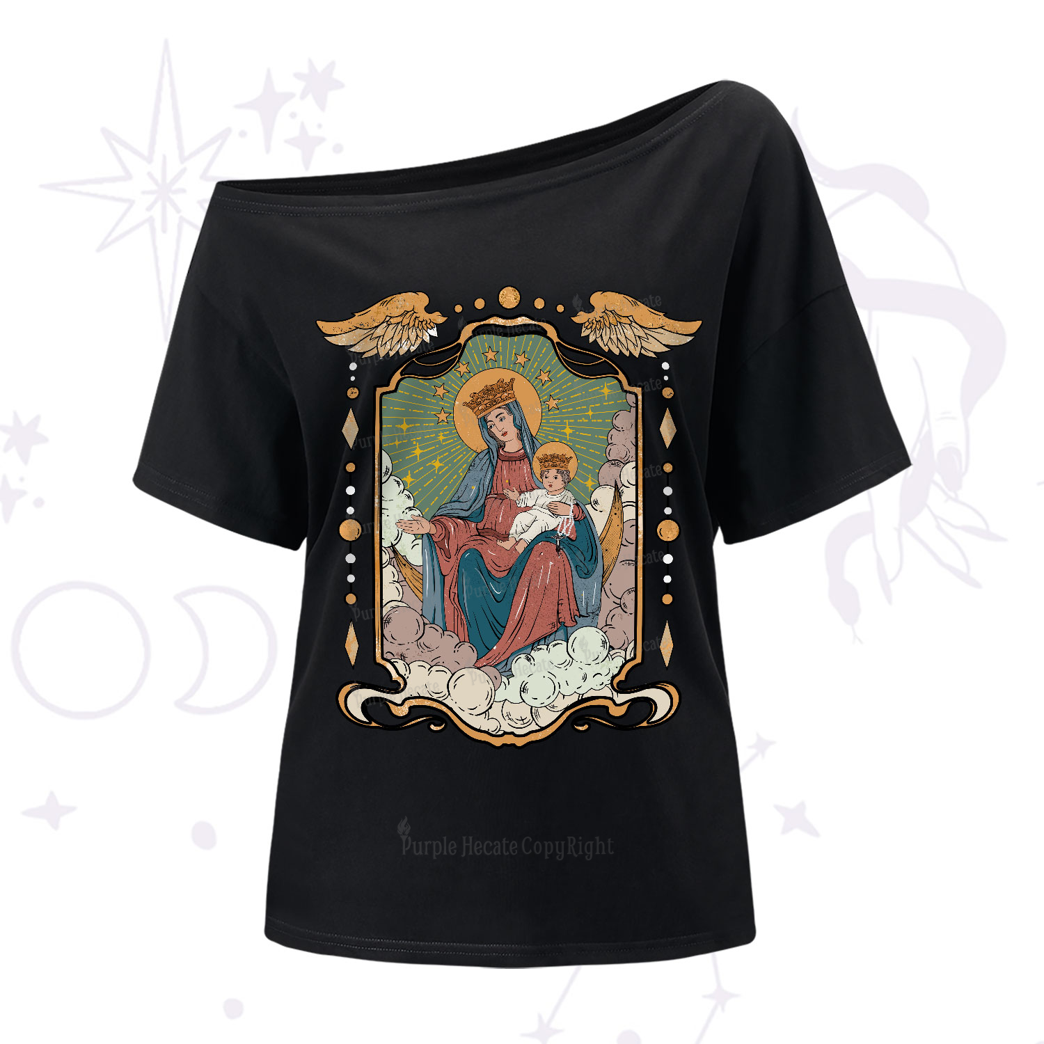 Purplehecate The Lady Of the Rosary One-Shoulder T-Shirt