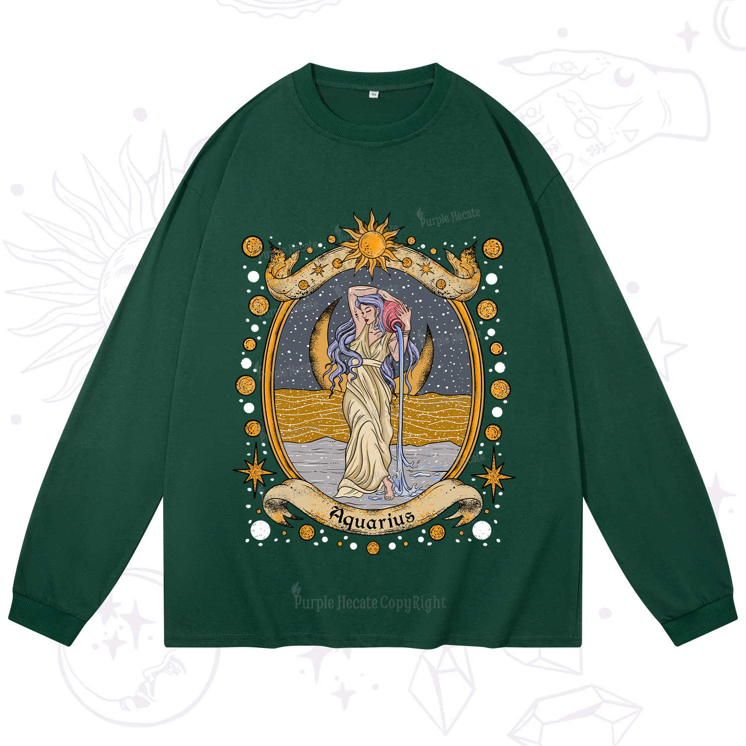 Purplehecate Celestial Aquarius Zodiac Long Sleeve T-Shirt