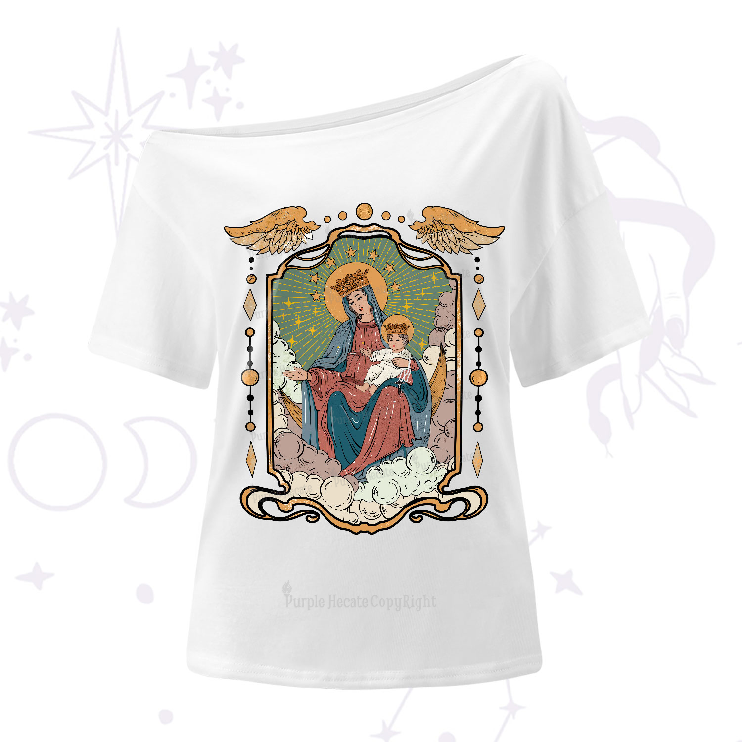 Purplehecate The Lady Of the Rosary One-Shoulder T-Shirt