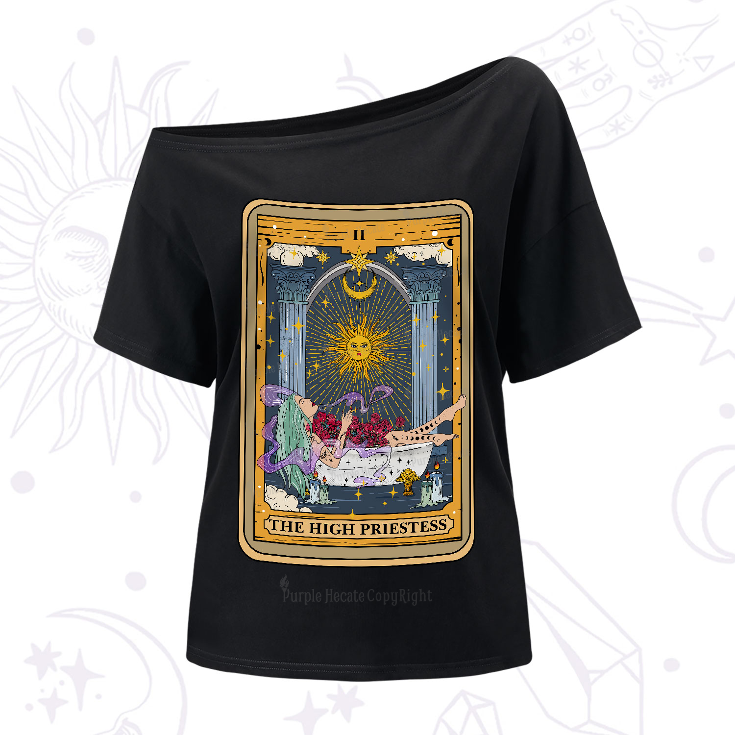 Purplehecate The High Priestess Tarot Card One-Shoulder T-Shirt