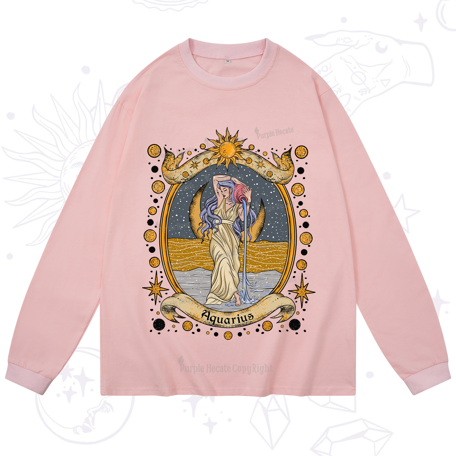 Purplehecate Celestial Aquarius Zodiac Long Sleeve T-Shirt