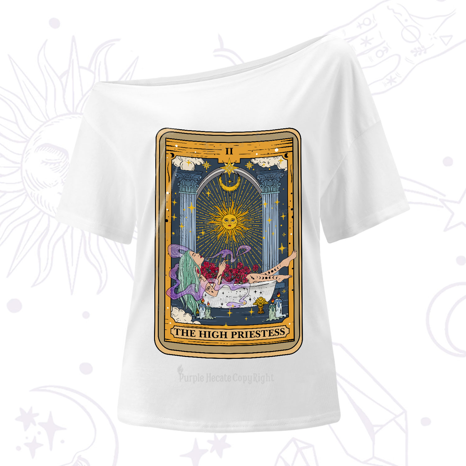 Purplehecate The High Priestess Tarot Card One-Shoulder T-Shirt