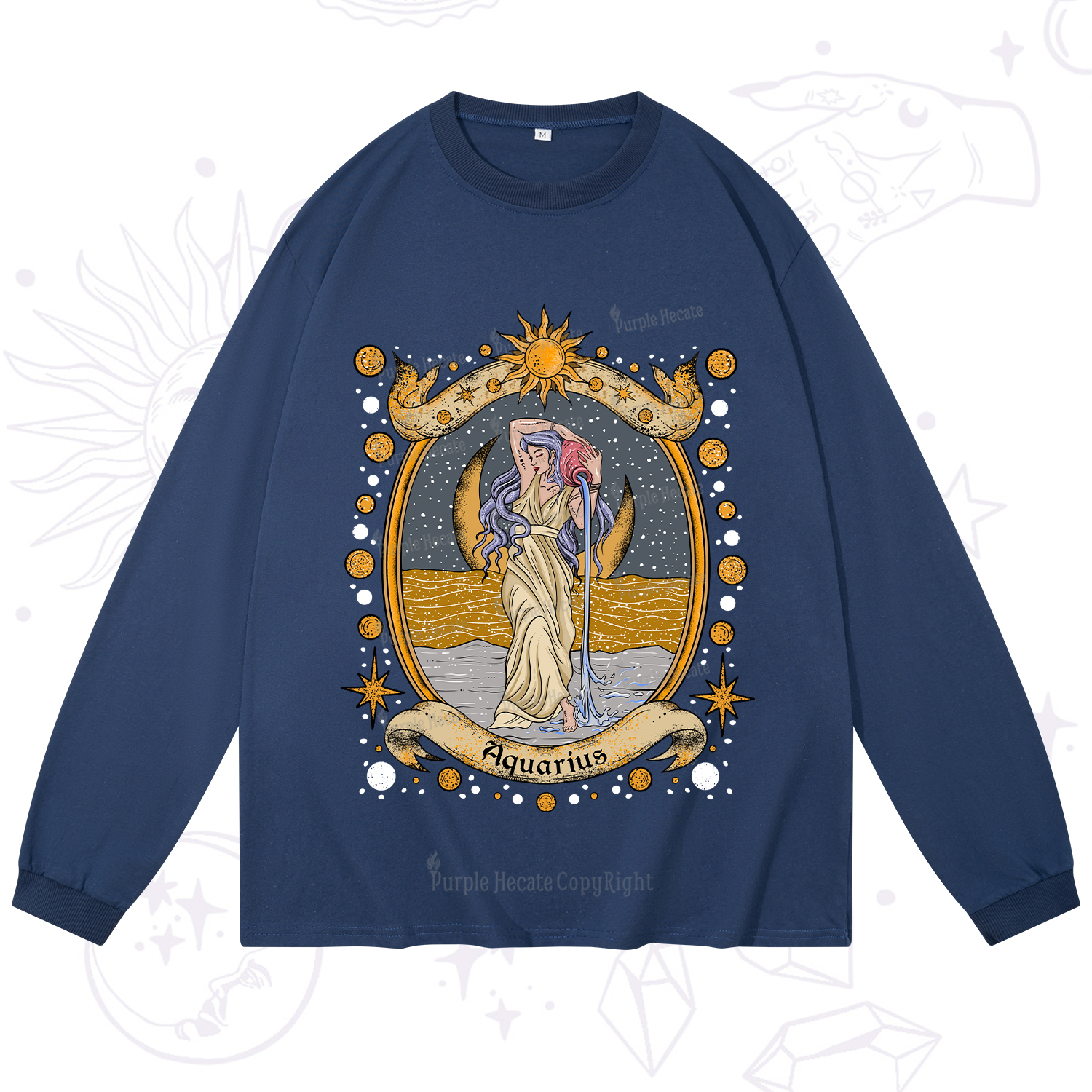Purplehecate Celestial Aquarius Zodiac Long Sleeve T-Shirt