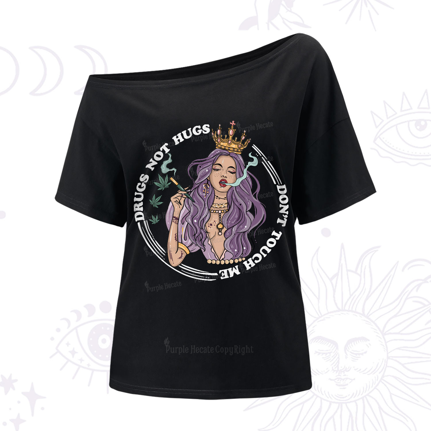 Purplehecate Drugs Not Hugs One-Shoulder T-Shirt