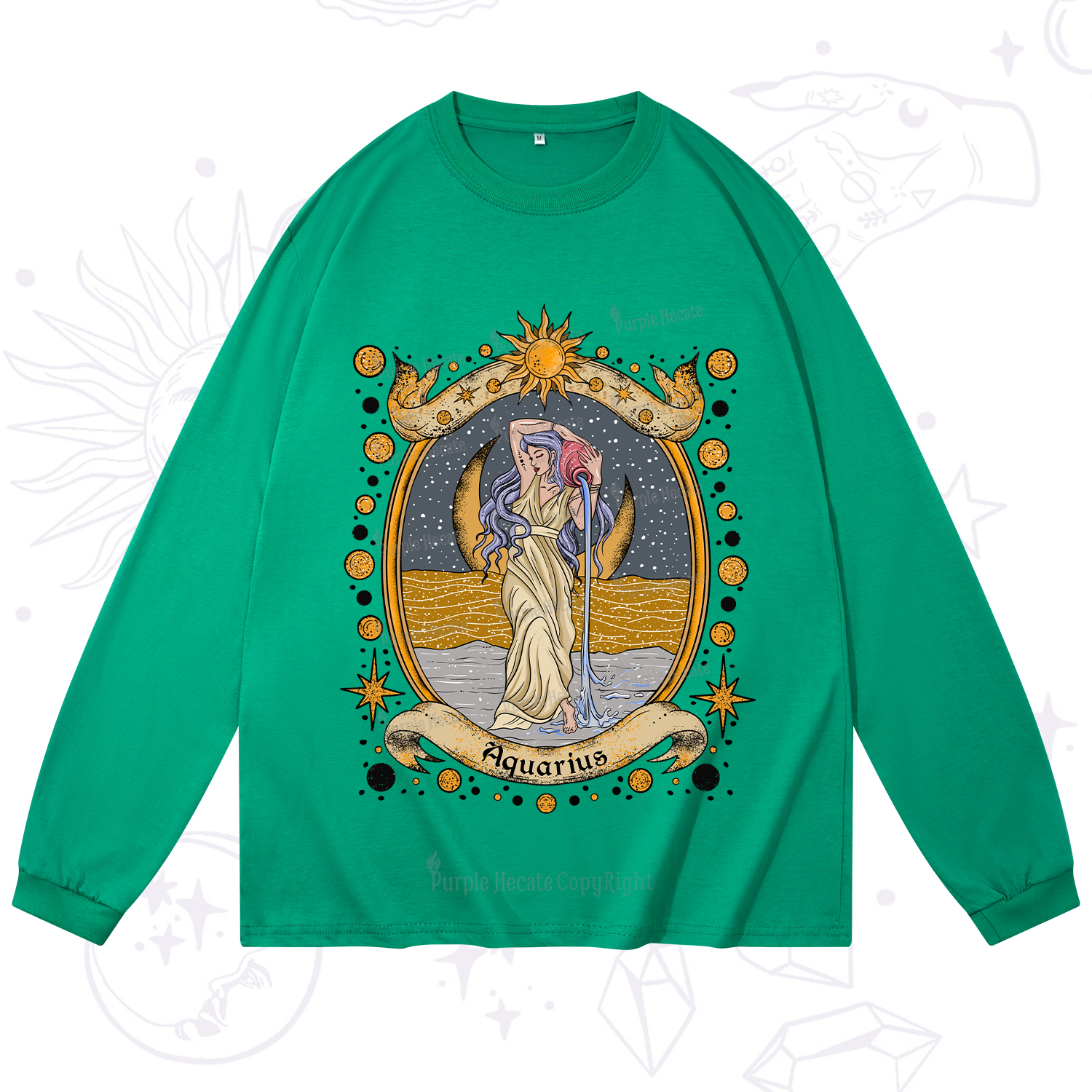 Purplehecate Celestial Aquarius Zodiac Long Sleeve T-Shirt