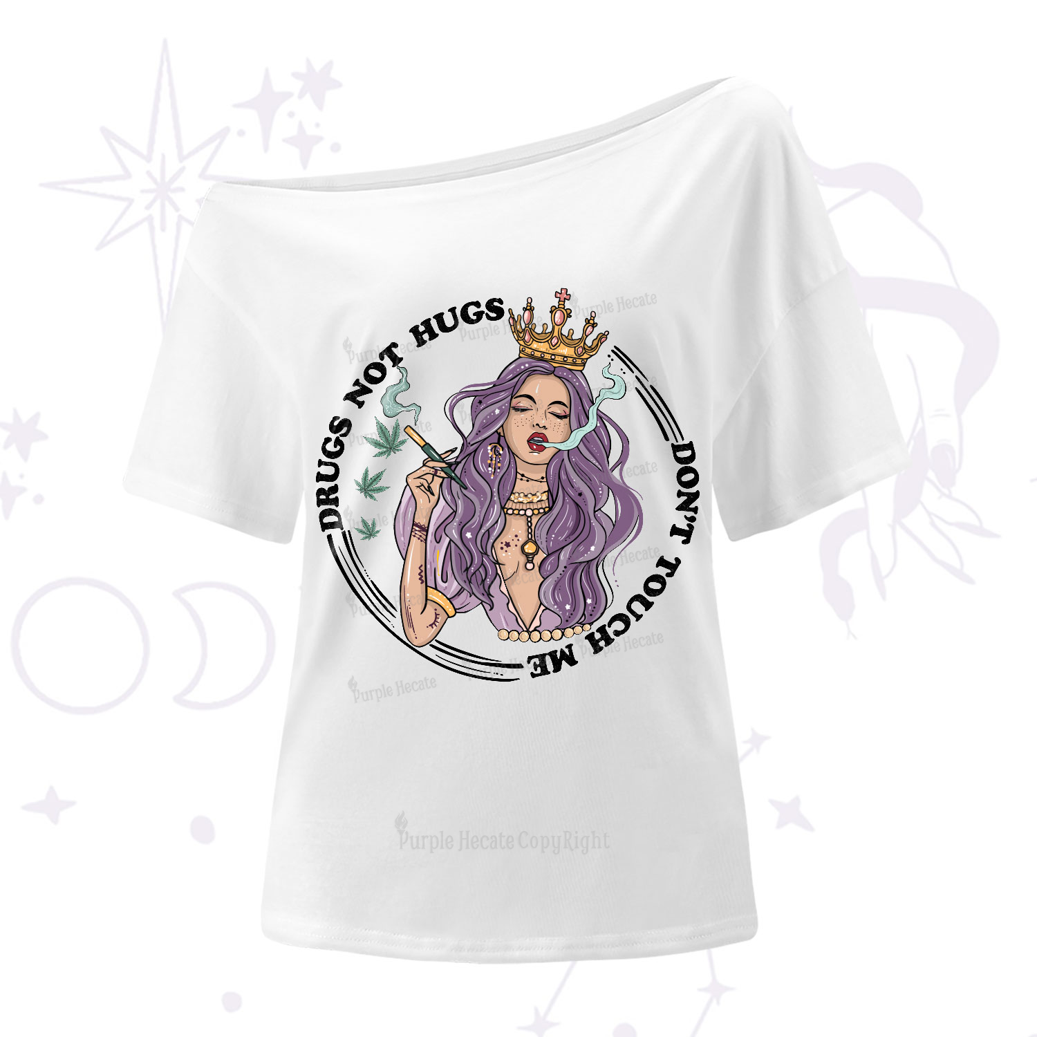 Purplehecate Drugs Not Hugs One-Shoulder T-Shirt