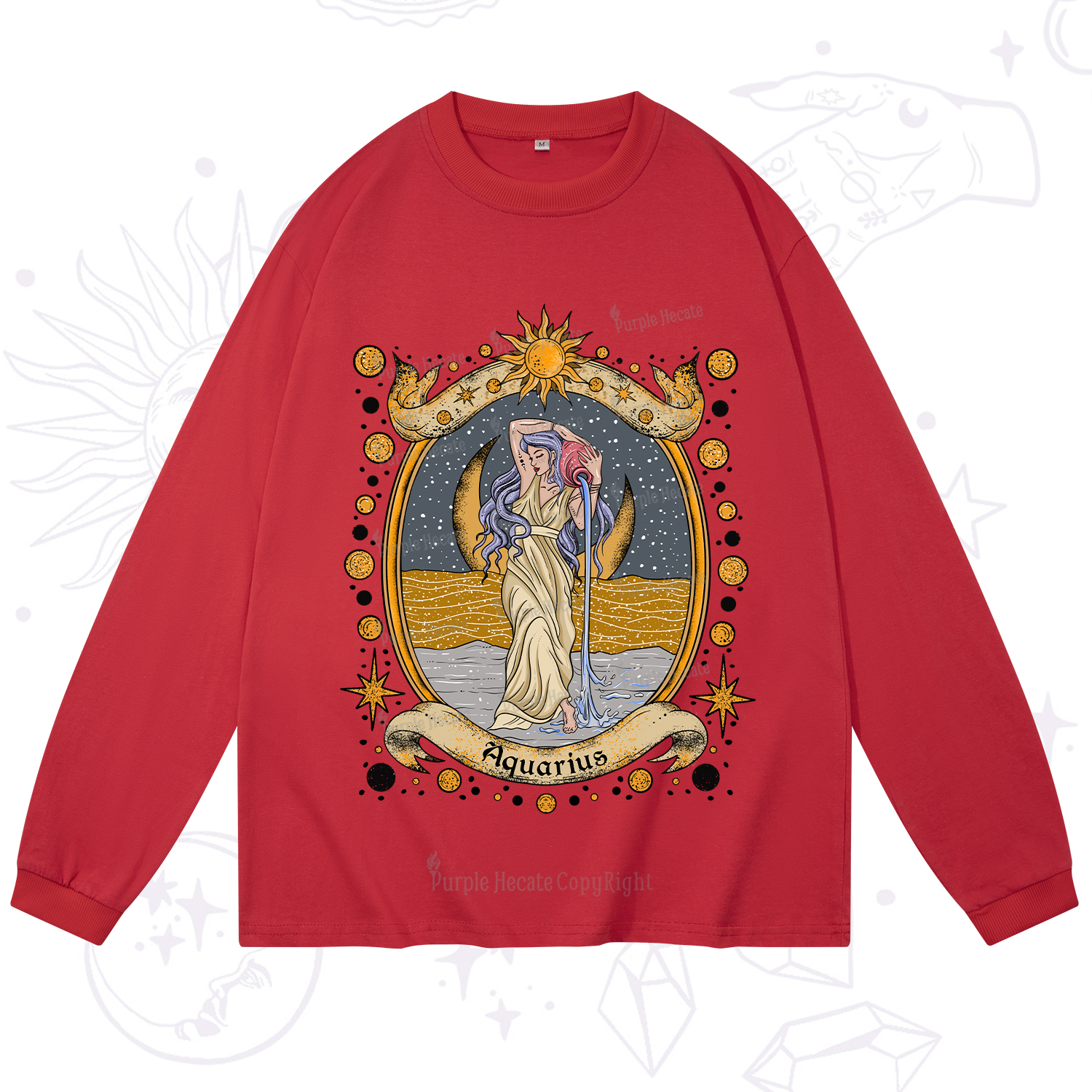 Purplehecate Celestial Aquarius Zodiac Long Sleeve T-Shirt
