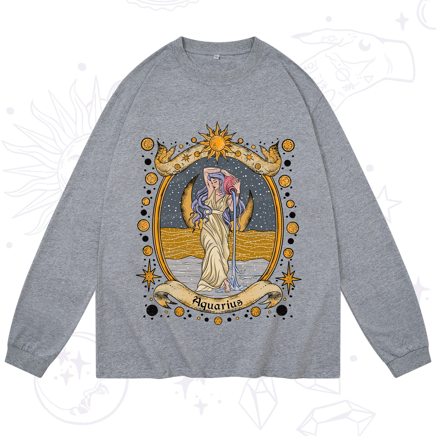 Purplehecate Celestial Aquarius Zodiac Long Sleeve T-Shirt